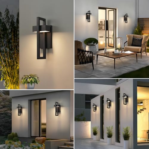 Modern Outdoor Wall Lights Black Exterior Lighting Fixtures (Black - No Sensor / 13.7inch - 1 Pack)