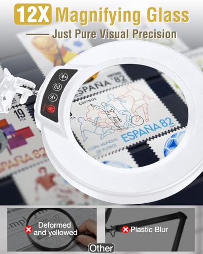 12X Magnifying Glass with Light and Clamp (White / 12X 36inch Clamp)