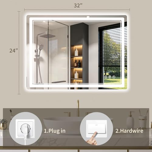 24"x32" LED Bathroom Mirror with Lights (32"L x 24"W)