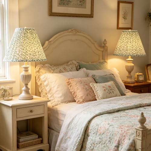 Lamp Shades Green Floral Set of 2 Bell Shade 6"×13"×9.8" (White-2 Pack / 6*13*9.8in)