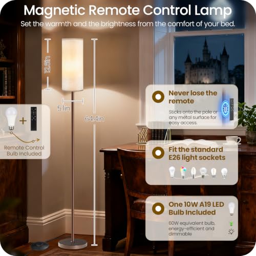 Dimmable Floor Lamps for Living Room with Remote and Foot Switch (Pure White and Brown)