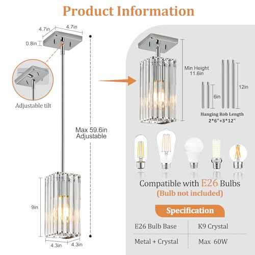 Modern Crystal Pendant Lights Kitchen Island (Chrome / 3Pack)