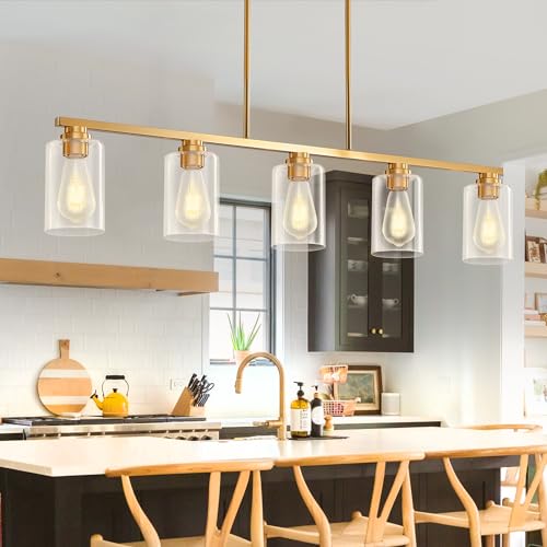 Island Light for Kitchen (Brushed Gold / 5 Light + Clear Glass)