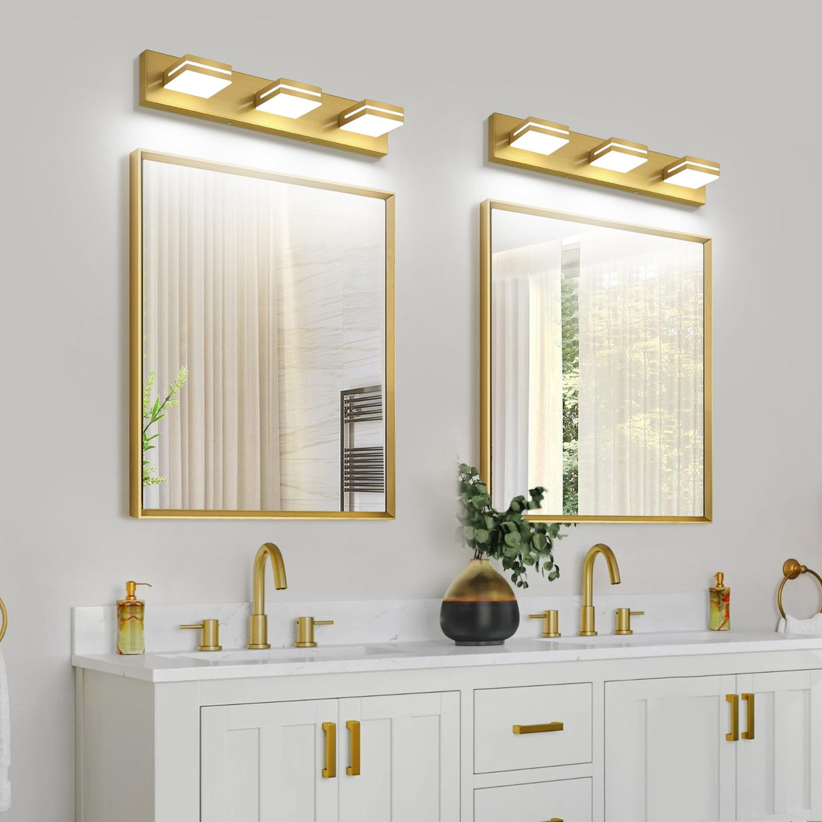 LED Modern Bathroom Vanity Light Fixtures (3-Light, 24-Inch / Brass, 100%-0% White)