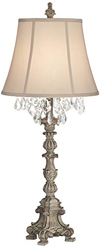 Duval 34" Large Table Lamp Crystal Accents French Candlestick White