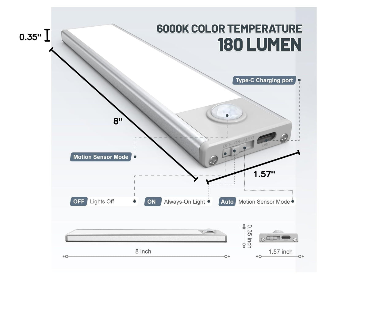 6 Pack Under Cabinet Lighting Wireless (8 inch / White Light)