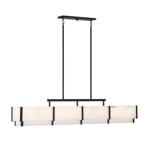 1-2332-8-50 Orleans Vintage Mid-Century Modern Natural Alabaster Linear Chandelier, 8-Light 480 Total Watts, 11" H x 58" L, Black Cashmere (58" Long / Black Cashmere)