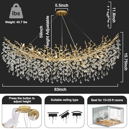 Modern Crystal Chandelier (Gold / A-L63 Inch)