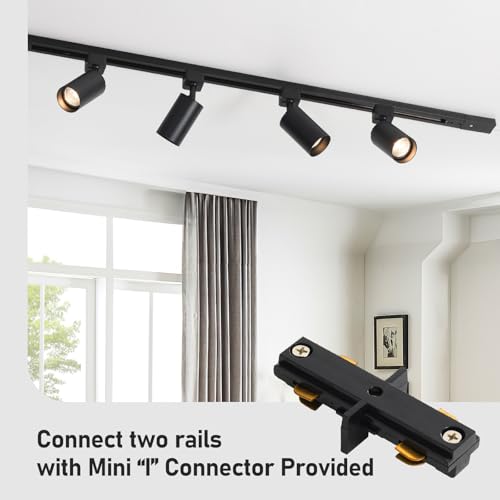 4 Light LED Track Lighting Kit with 3.3FT H Track Lighting Rails & Floating Canopy Connector (Black / 4 Lights)