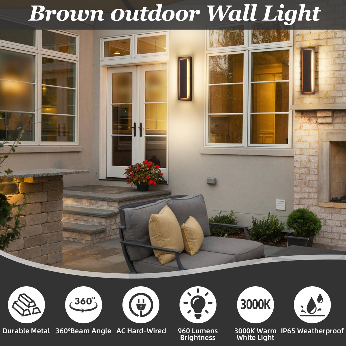 Brown Outdoor Wall Sconce Exterior Lights Fixture 15.7 in (Brown 1-tier Modern Design / 15.7 Inches（40 cm）)
