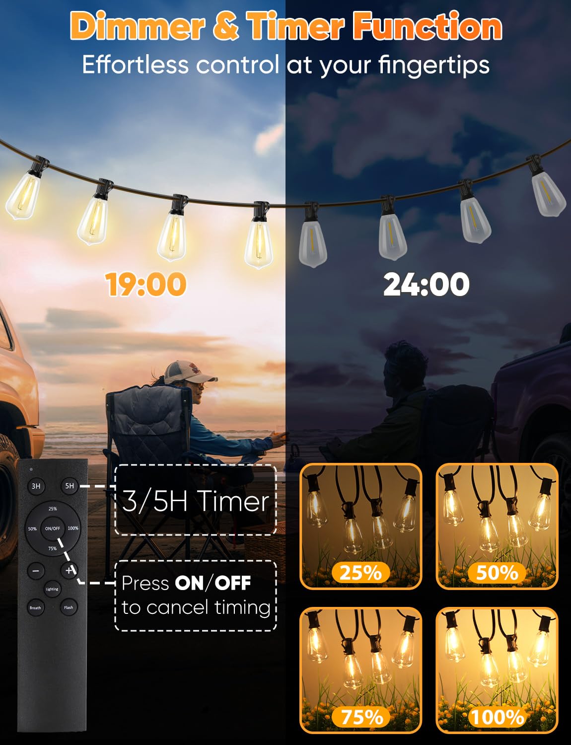 50FT Outdoor String Lights with Remote (50FT-ST38)