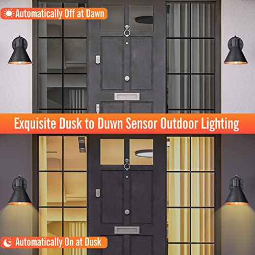 2 Pack Dusk to Dawn Outdoor Wall Sconces (Matte Black)