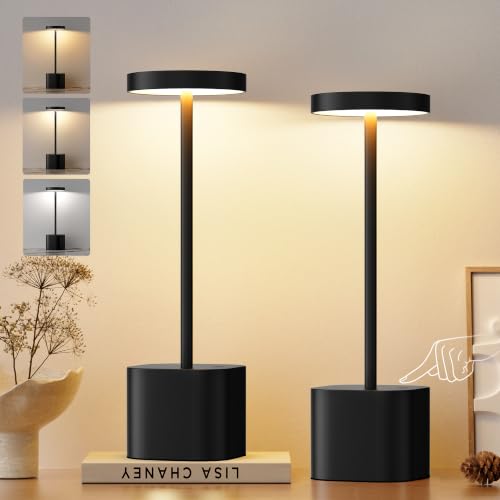 Cordless Rechargeable Table Lamp (Black / 2 Pack-Square Base)