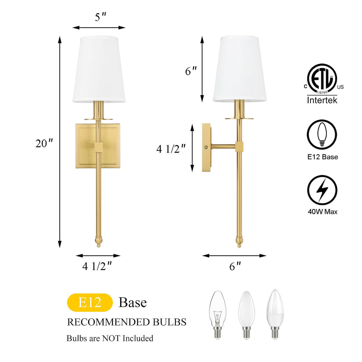 Brass Wall Sconces Set of 2 Gold Sconce Light for Living (Brass)