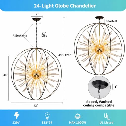 Extra Large Black and Gold Chandeliers for High Ceiling Foyer (Black &Gold / Globe D42")