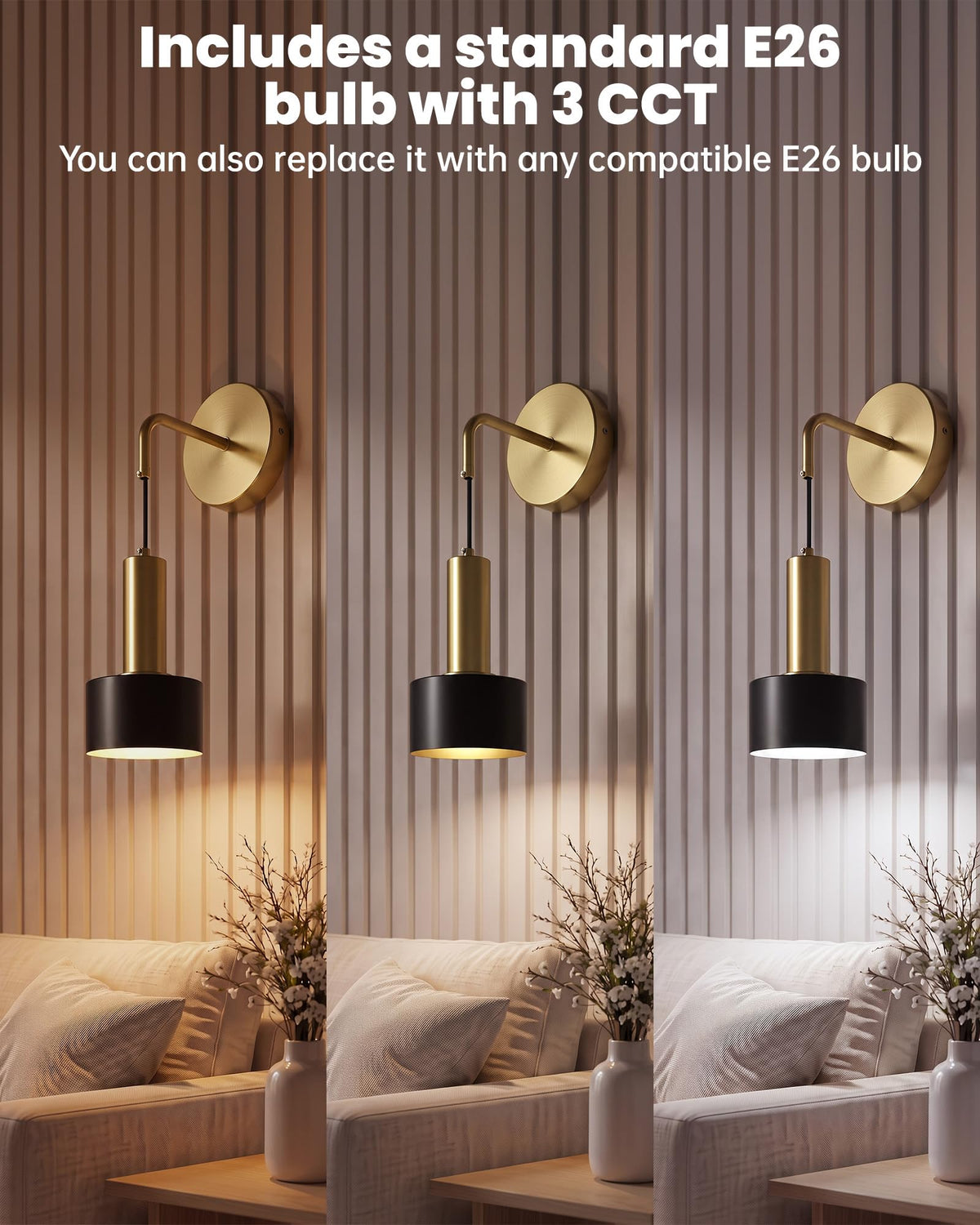 Hardwired Wall Sconces Set of Two (Black-Gold)