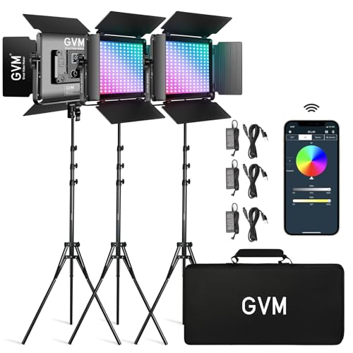 GVM RGB LED Video Light with Bluetooth Control (3 Packs Without Softbox)