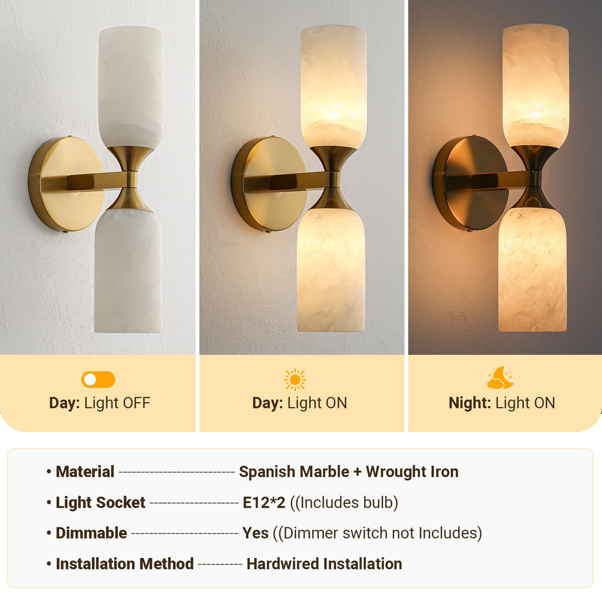 Alabaster Wall Sconces (Gold-14.2in-1 Pack)