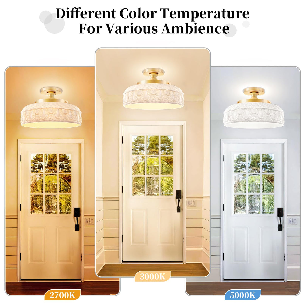 Semi Flush Mount Ceiling Light (White and Gold / 12.2'')