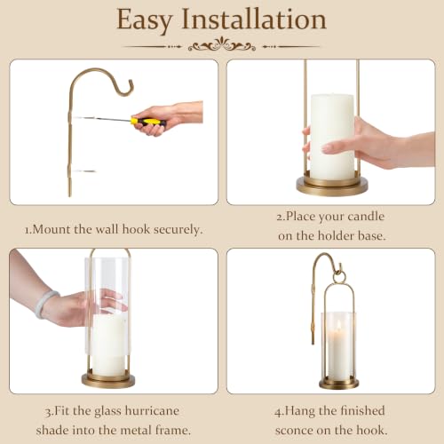Wall Candle Sconces Hurricane Candles Holder Modern Pillar Candle Lantern (Gold)