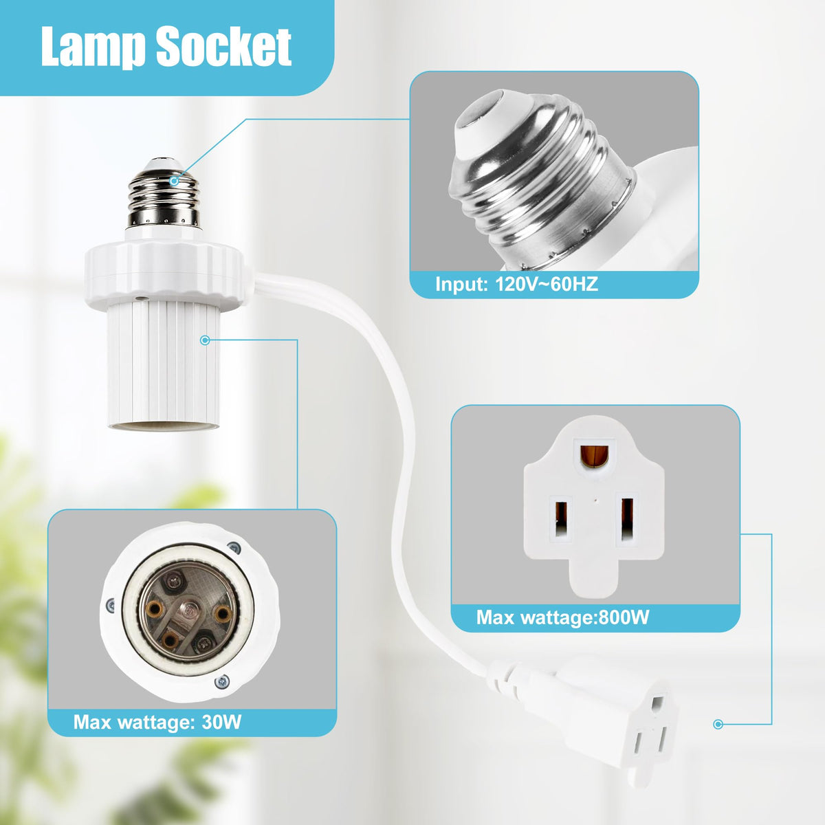 3 in 1 Light Socket Outlet Adapter (White)