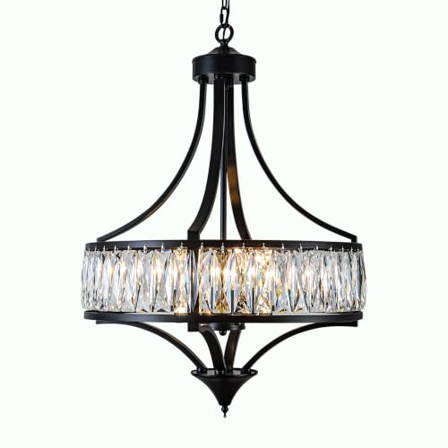 Black Crystal Chandelier for Dining Room Foyer Entryway (Black D20")