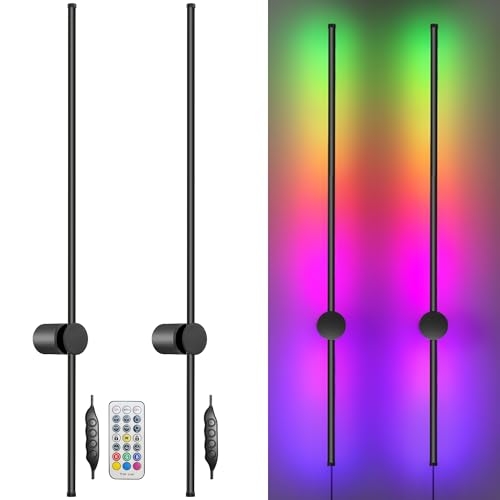 RGB LED Wall Sconces Set of Two with Remote (RGB Colors+Warm Light / 39.4 Inches)