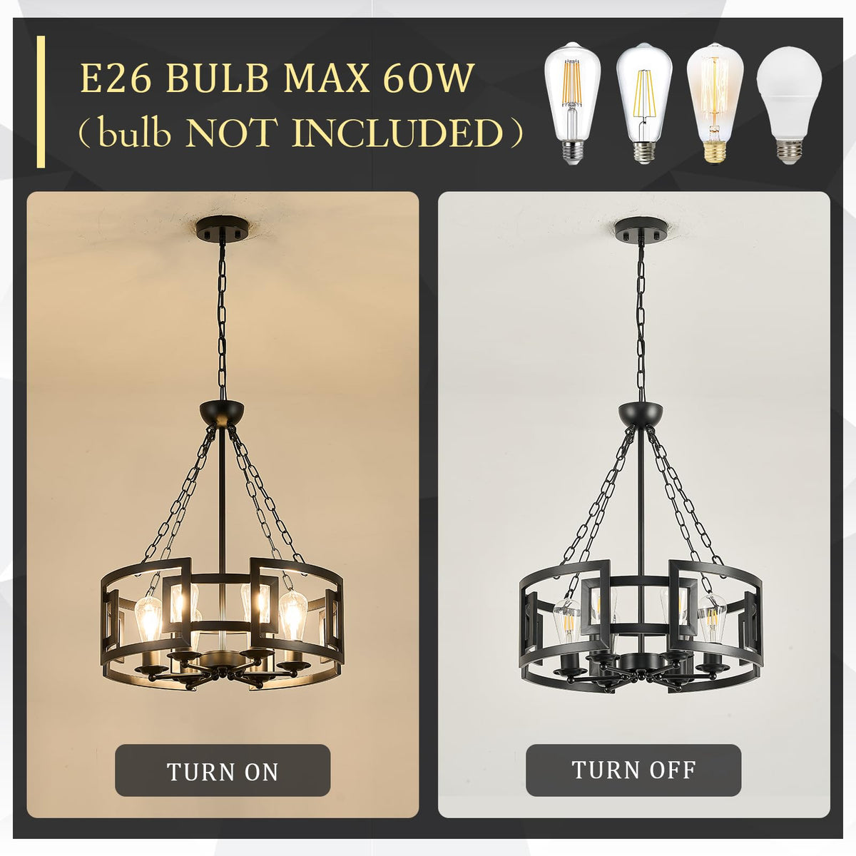 20.5" 6 Light Industrial Drum Chandelier with Black Metal (Drum Black / 20 inches)