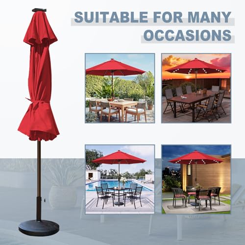 USA 10-Year-Non-Fading 10ft Market Patio Umbrella, Commercial Grade Table Sun Umbrella with 80 Solar LED Lights, Crank Open, Windproof & UPF 50+ UV Protection for Garden, Deck, Pool, Backyard, No Tilt, Logo Red (Logo Red / 10FT(Single Vent No Tilt))