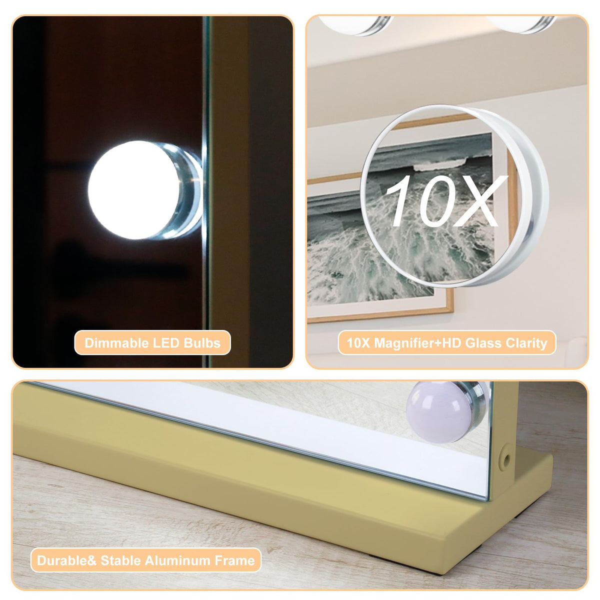 Vanity Mirror with Lights (Gold / 23"L x 18"W)