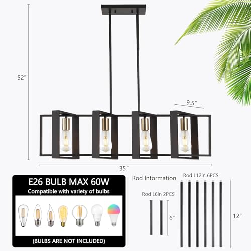 35.4" Kitchen Island Lighting Fixture (Black / 4 Lights)