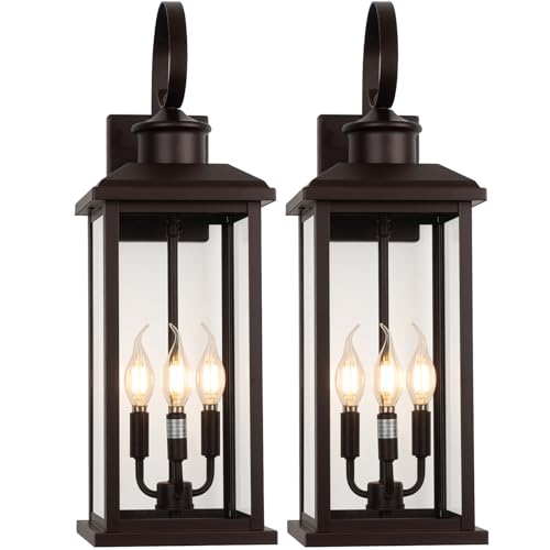 24 Inch 3 Light Outdoor Wall Lights 2 Pack Bronze Modern Sconces (Bronze / No Sensor)