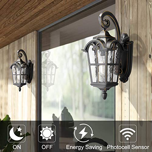 Dusk to Dawn Sensor Outdoor Lighting (Black & Gold Edges - Water Glass / 17.5 Inch - Dusk to Dawn)