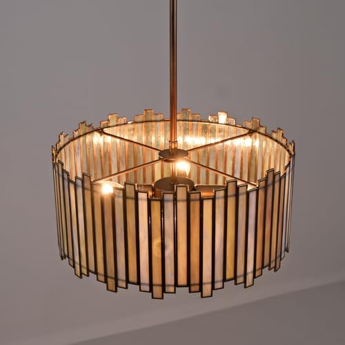 Tiffany Stained Drum Chandelier (Aqua Green)