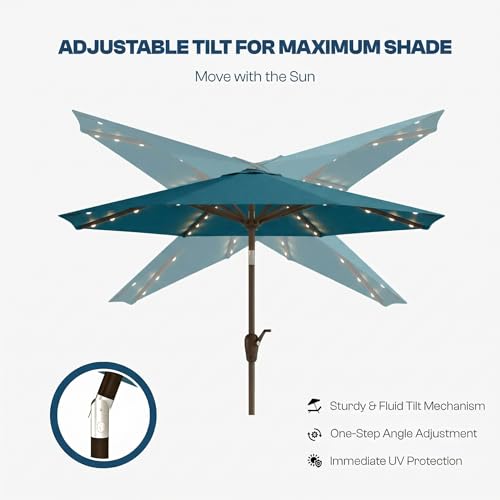 10FT Solar Patio Umbrella with Lights (Lake Blue / 10 FT)