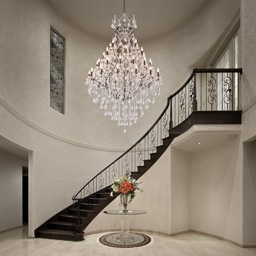 Large Crystal Chandeliers for High Ceilings 42 Lights Maria Theresa Chandelier Light Fixture Heavy Modern Chandelier for Foyer Hallway Entryway Staircase Brown 75" H x 49.2" D (Brown / 42 Lights)