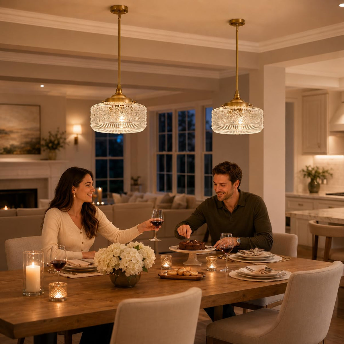 3 Light Vintage Pendant Lights for Island Adjustable Ceiling Hanging Light (Gold+Clear Glass / 11.8in)
