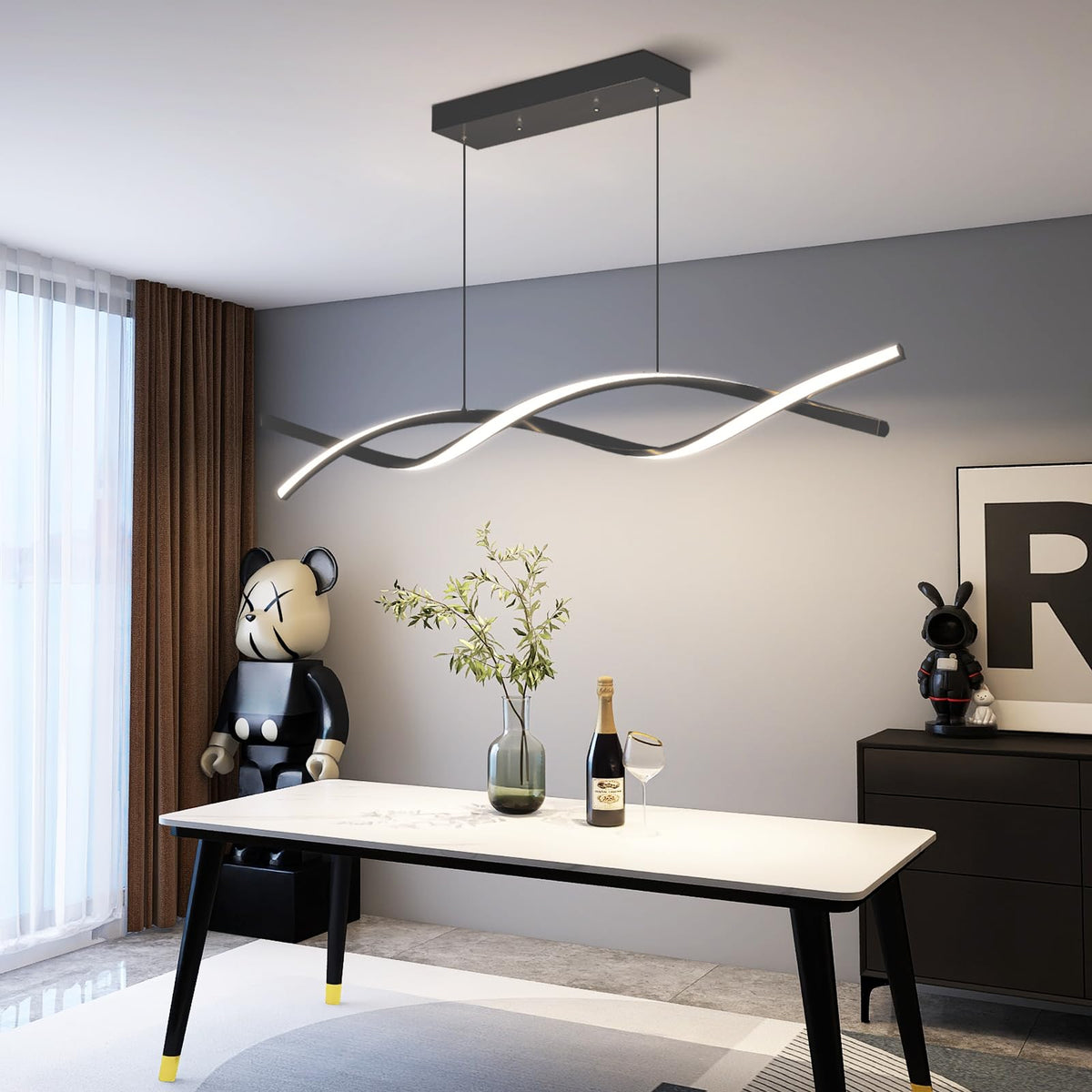 Modern LED Ceiling Pendant Light (C-Black / 47in)