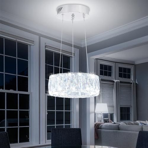 Crystal Ring Chandeliers for Living Room Foyer Hallway Staircase High Ceiling Chandeliers Long Hanging Pendant Light LED Dimmable 3000