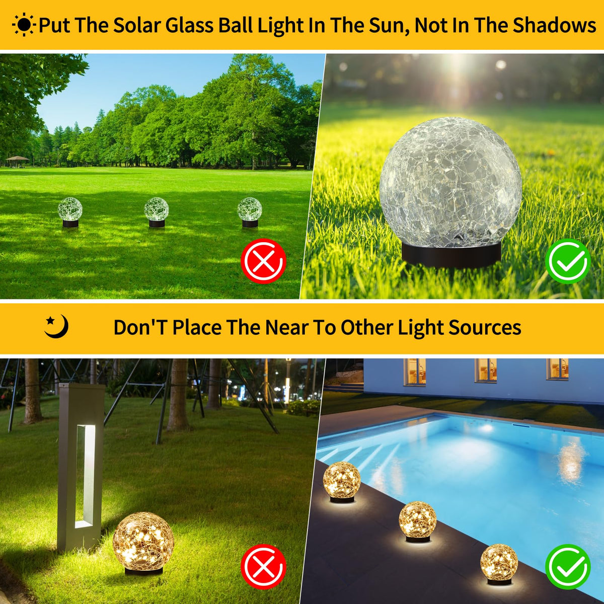 Solar Globe Lights Outdoor Waterproof (Warm White / 2 Globes)