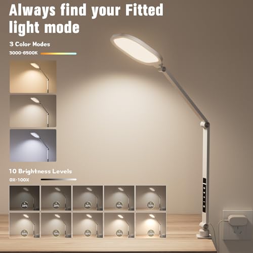 LED Desk Lamp for Home Office with Clamp (White)