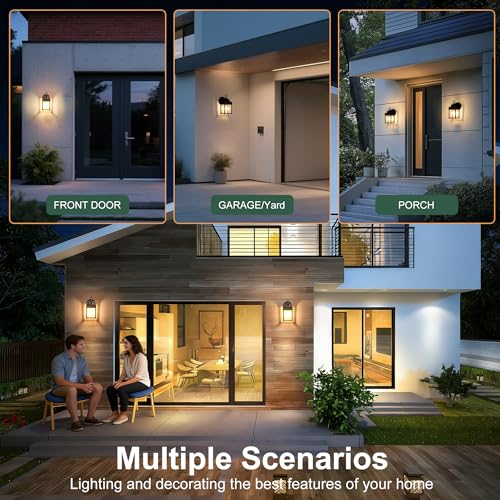 Dawn to Dusk Sensor Motion Sensor Outdoor Wall Light Fixtures Waterproof Black Exterior Porch Lighting Fixture Anti (Motion Sensor Function / 2 Pack)