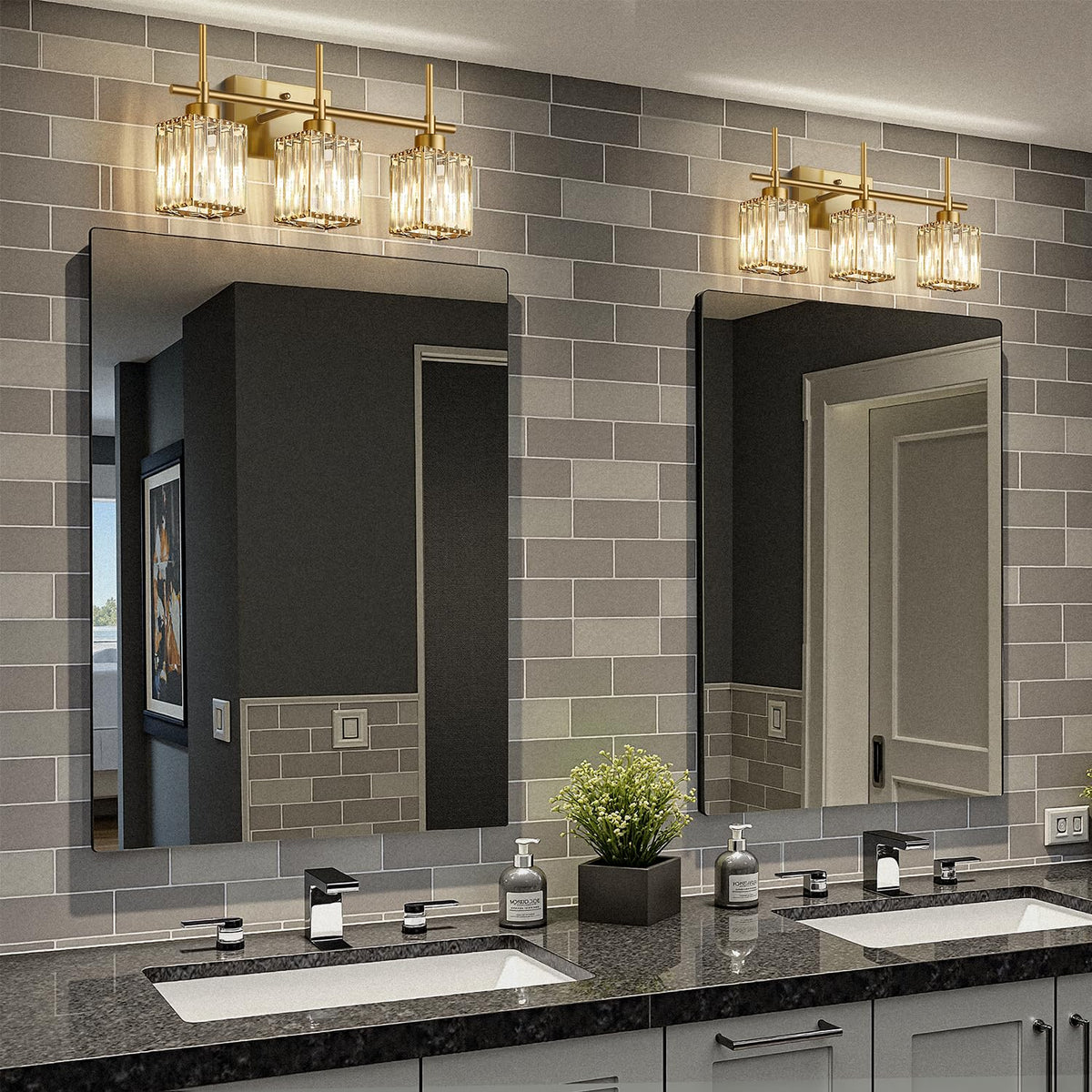 Bathroom Light Fixtures Brushed Gold Vanity Lights for Bathroom (Brushed Gold-Square Shade / 3-Light)