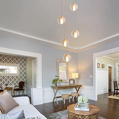 5 Lights Foyer Chandeliers for High Ceilings Raindrop Crystal Ball Chandelier Dimmable LED Entryway Pendant Light Hanging for Dining Room Kitchen Island Hallway (5 Light / Nickel Canopy)