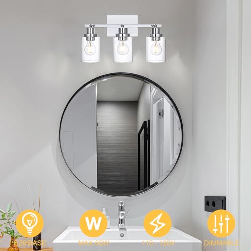 3 Light Track Lighting Kit Ceiling Kitchen Track Lighting Fixtures Chrome Bathroom Vanity Wall Lights with Clear Glass Multi (Chrome / 3-Light)