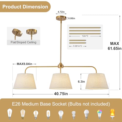 40" Brass Kitchen Island Lighting (Gold)