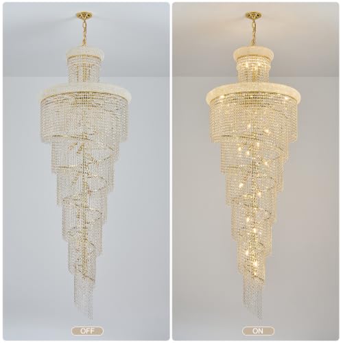 34 Light Extra Large Long Spiral Crystal Chandelier for High Ceiling Foyer Entryway Living Room Staircase Gold Finish 86'' H X 32'' W X 32'' D (Gold / 86'' H X 32'' W X 32'' D)