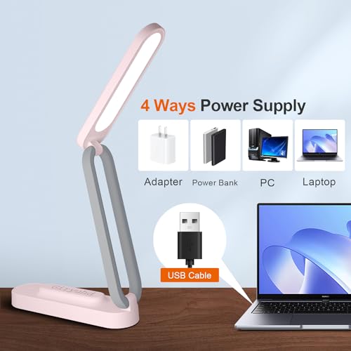 LED Desk Lamp for Office Home & Battery Operated Lamp Rechargeable Lamp Foldable & Portable Light (Pink (1-Pack))