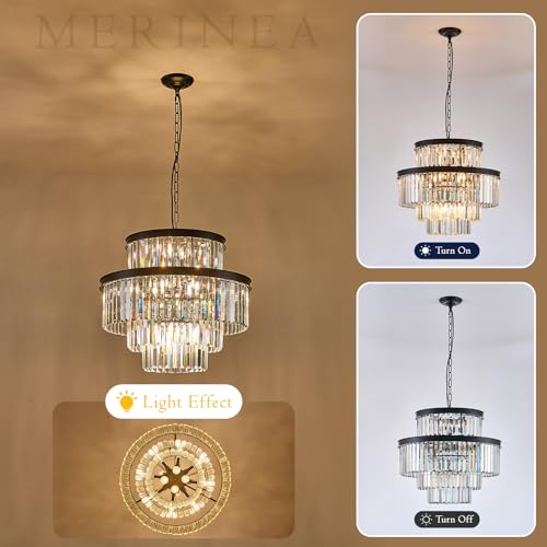 Black Crystal Chandeliers 15 Lights 22" Luxury Round Chandelier (Black / Medium-21.6”)