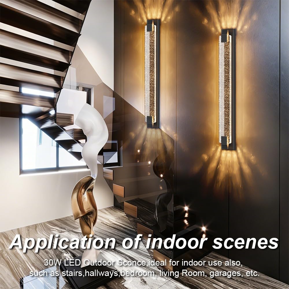 Aipsun 39.4" Black Outdoor Wall Sconce Modern LED Crystal Exterior Light (Black / 39.4 inch)